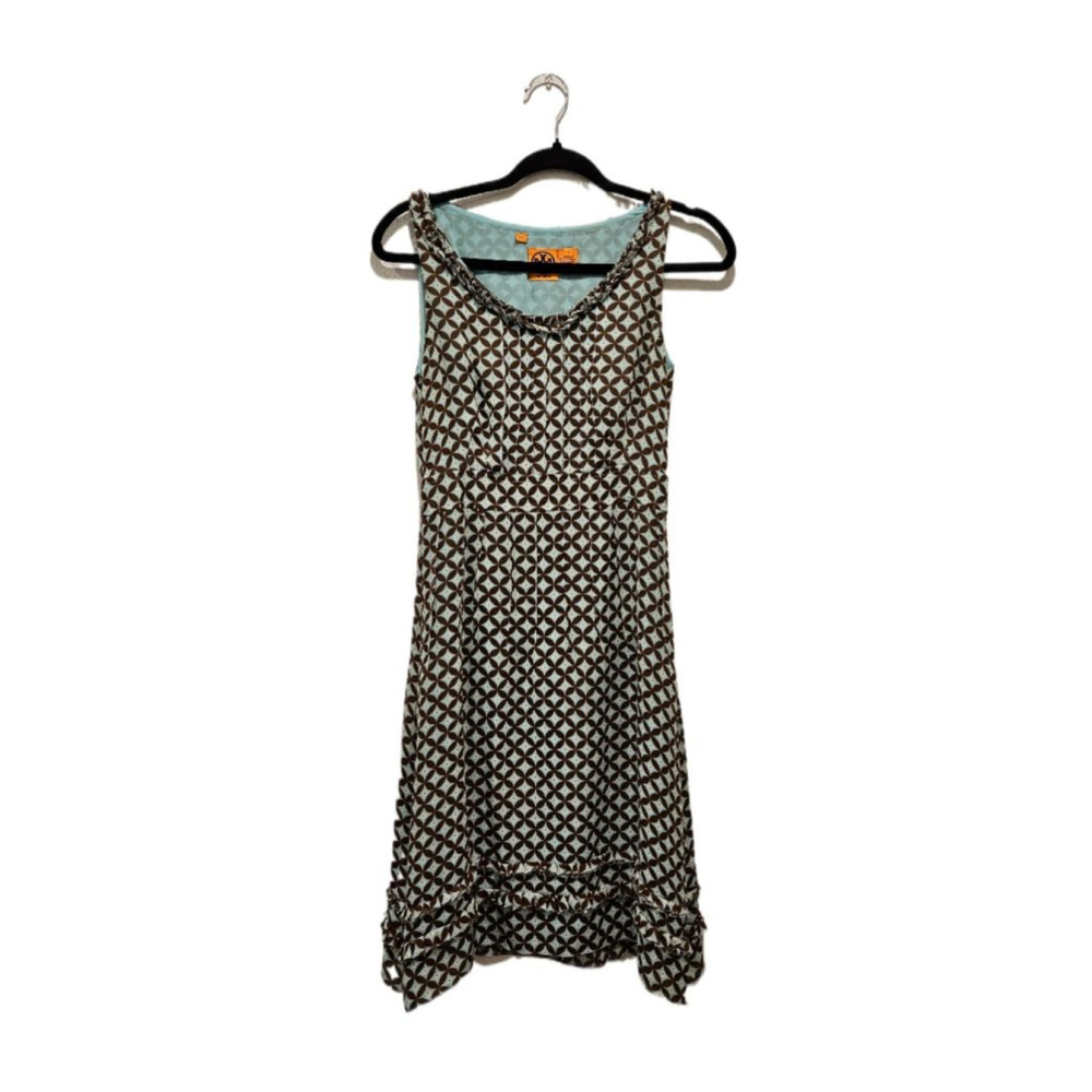 Women's Tory Burch Blue Brown Geometric Print Dress Size 2